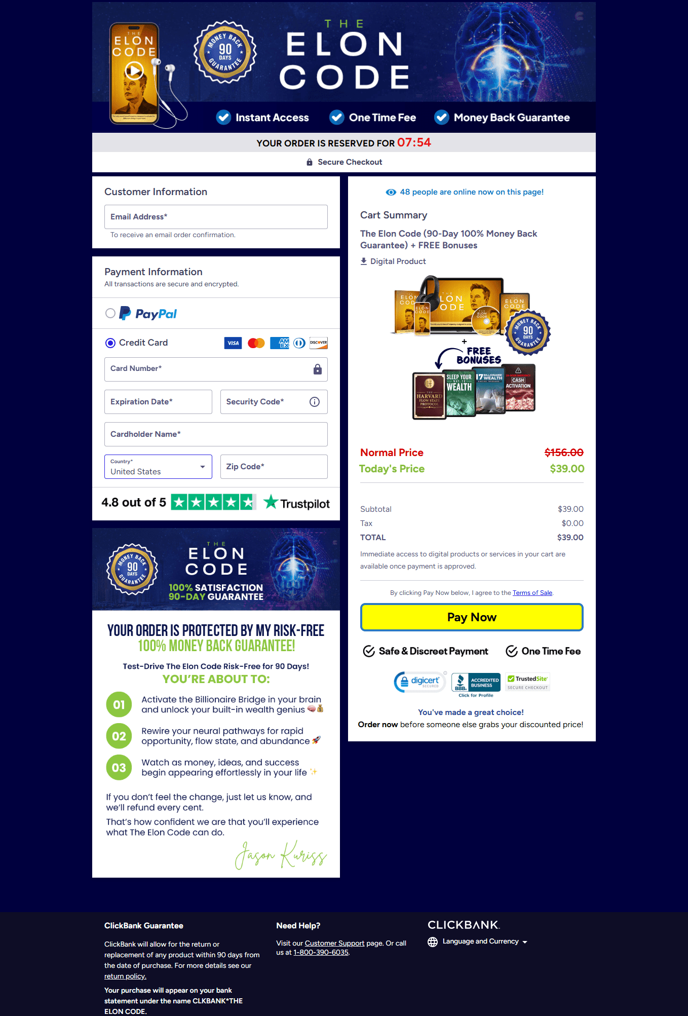 The Elon Code order page